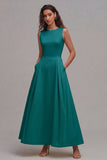 Light Yellow A-Line Boat Neck Wedding Guest Dress With Pockets