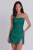 Strapless Ruched Bodycon Mini White Dress with Slit