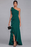 One Shoulder Black Mermaid Bowed Formal Dress with Ruffles