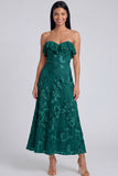 Strapless Ruffled A Line Floral Appliqued Yellow Wedding Guest Dress
