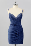 Royal Blue Beaded Ruched Corset Tight Homecoming Dress