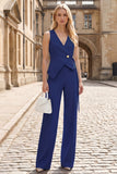 Sky Blue 2 Piece Sleeveless Slim Fit Women Suits