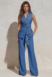 Notched Lapel White Sleeveless Women Suits with Sash