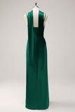 Sage Sheath Spaghetti Straps Slit Bridesmaid Dress with Ribbon