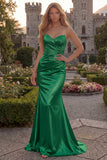 Green Mermaid Strapless Ruched Prom Dress