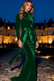 Black Mermaid Velvet High Neck Maxi Formal Dress With Bow