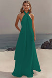 Halter White A-Line Maxi Engagement Dress