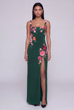 Floral Black Sheath Maxi Wedding Guest Dress with Slit