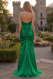 Strapless Burgundy Mermaid Satin Ruched Maxi Prom Dress