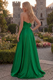 Strapless A Line Satin Fuchsia Maxi Prom Dress