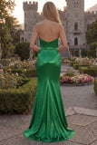 Green Mermaid Strapless Ruched Prom Dress