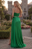 Sparkly One Shoulder Dark Green Ruched Prom Dress