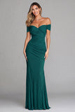 Terracotta Sheath Ruched Off The Shoulder Formal Dress
