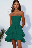 Strapless Ruffle A Line Sky Blue Graduation Dress
