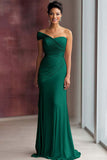 Light Khaki One Shoulder Sheath Pleated Satin Gala Dress