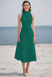 Simple Halter A Line Midi Ivory Graduation Dress