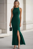 Halter Bodycon Black Tie Dress with Slit