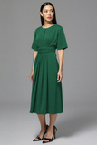 Navy A Line Round Neck Midi Work Dress
