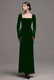 Velvet Square Neck Long Sleeve Sheath Black Tie Dress