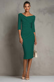 Ivory Sheath V-Neck Midi Dress With Half Sleeves