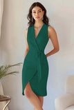 Blue Sheath Midi Work Dress with Sash