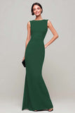 Black Sheath Bateau Neck Long Formal Dress