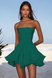 Strapless Blue A Line Ruched Graduation Dress
