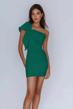White One Shoulder Bow Bodycon Graduation Dress