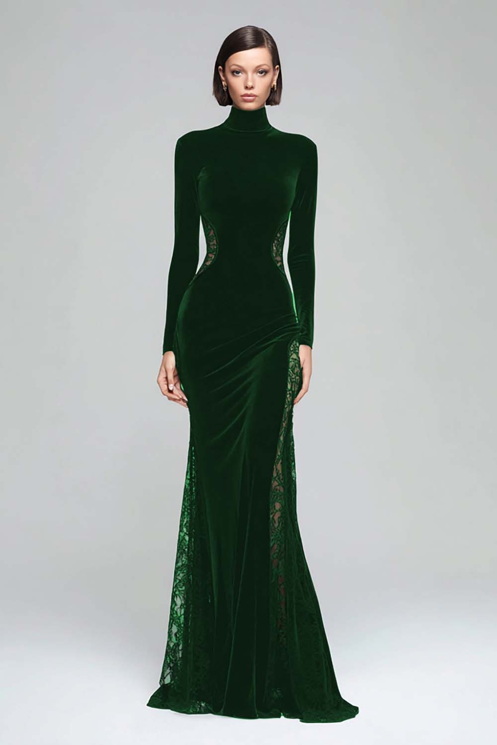 Berylove Women Mermaid Black Tie Dress Velvet High Neck Long Sleeve Maxi Evening Dress With Lace, Dark Green / US16 Berylove Women Mermaid Black Tie Dress Velvet High Neck Long Sleeve Maxi Evening Dress With Lace, Dark Green / US16