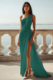 One Shoulder Ivory Ruched Engagement Dress with Slit