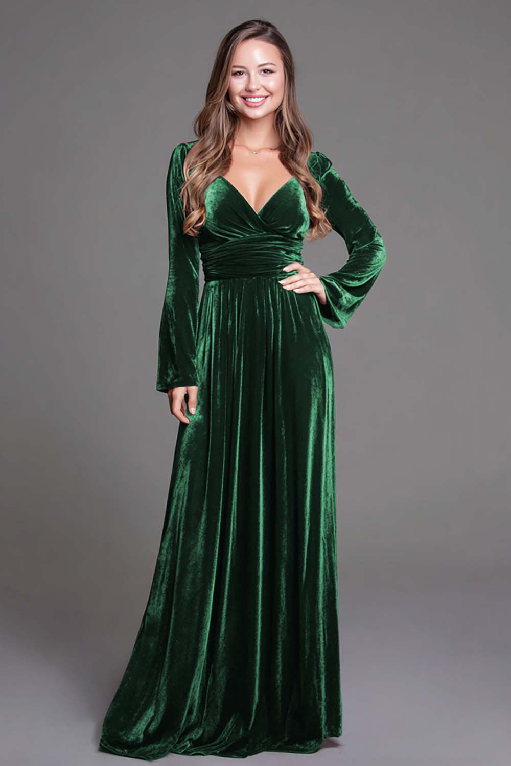 Berylove Women Burgundy A-Line Holiday Party Dress Velvet Formal Dress With Long Sleeves, Dark Green / US18W Berylove Women Burgundy A-Line Holiday Party Dress Velvet Formal Dress With Long Sleeves, Dark Green / US18W
