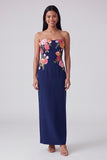 Strapless Light Yellow Printed Sheath Wedding Guest Dress