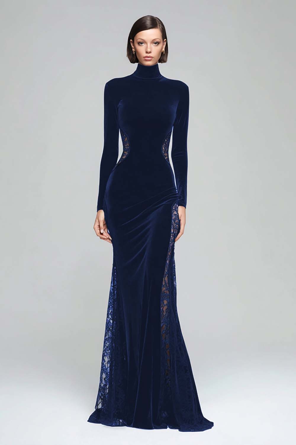Berylove Women Mermaid Black Tie Dress Velvet High Neck Long Sleeve Maxi Evening Dress With Lace, Black / US16 Berylove Women Mermaid Black Tie Dress Velvet High Neck Long Sleeve Maxi Evening Dress With Lace, Black / US16