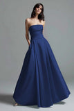 Sky Blue A-Line Strapless Satin Formal Dress