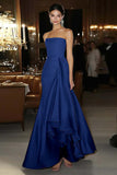 Pink Satin Sheath Strapless Gala Dress with Waist Sash