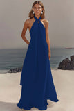 Halter White A-Line Maxi Engagement Dress