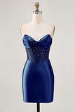 Strapless Fuchsia Corset Homecoming Dress with Beading