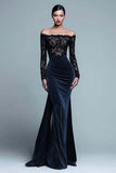 Black and Burgundy Off The Shoulder Mermaid Velvet Formal Dress With Slit