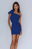 White One Shoulder Bow Bodycon Graduation Dress