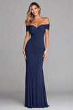 Terracotta Sheath Ruched Off The Shoulder Formal Dress