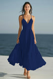 Ivory A Line Spaghetti Straps Long Holiday Dress