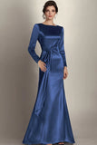 Black Column Satin Long Sleeve Mother of the Bride Dress