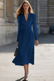 Sky Blue Peak Laplel Long Sleeve Midi Work Dress