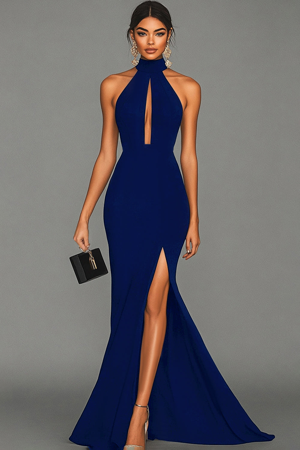 Black Mermaid Halter Neck Satin Formal Dress Black Mermaid Halter Neck Satin Formal Dress