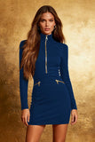 Black Bodycon High Neck Cocktail Dress With Long Sleeves