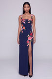 Floral Black Sheath Maxi Wedding Guest Dress with Slit