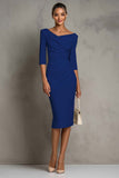 Ivory Sheath V-Neck Midi Dress With Half Sleeves