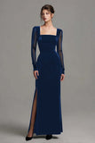 Sheath Black Long Sleeve Formal Dress With Slit