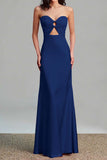 Pink Satin Strapless Cut Out Sheath Formal Dress