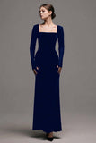 Velvet Square Neck Long Sleeve Sheath Black Tie Dress